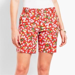 TALBOTS Girlfriend Chino Shorts cotton blend floral spring posies red 12P